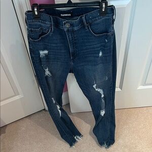 Express Women's Distressed Dark Blue Skinny Jeans